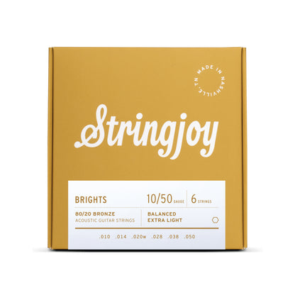 Stringjoy Bright Extra Light 10-50 80/20 Bronze Acoustic Guitar Strings