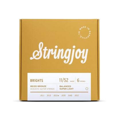 Stringjoy Bright Super Light 11-52 80/20 Bronze Acoustic Guitar Strings